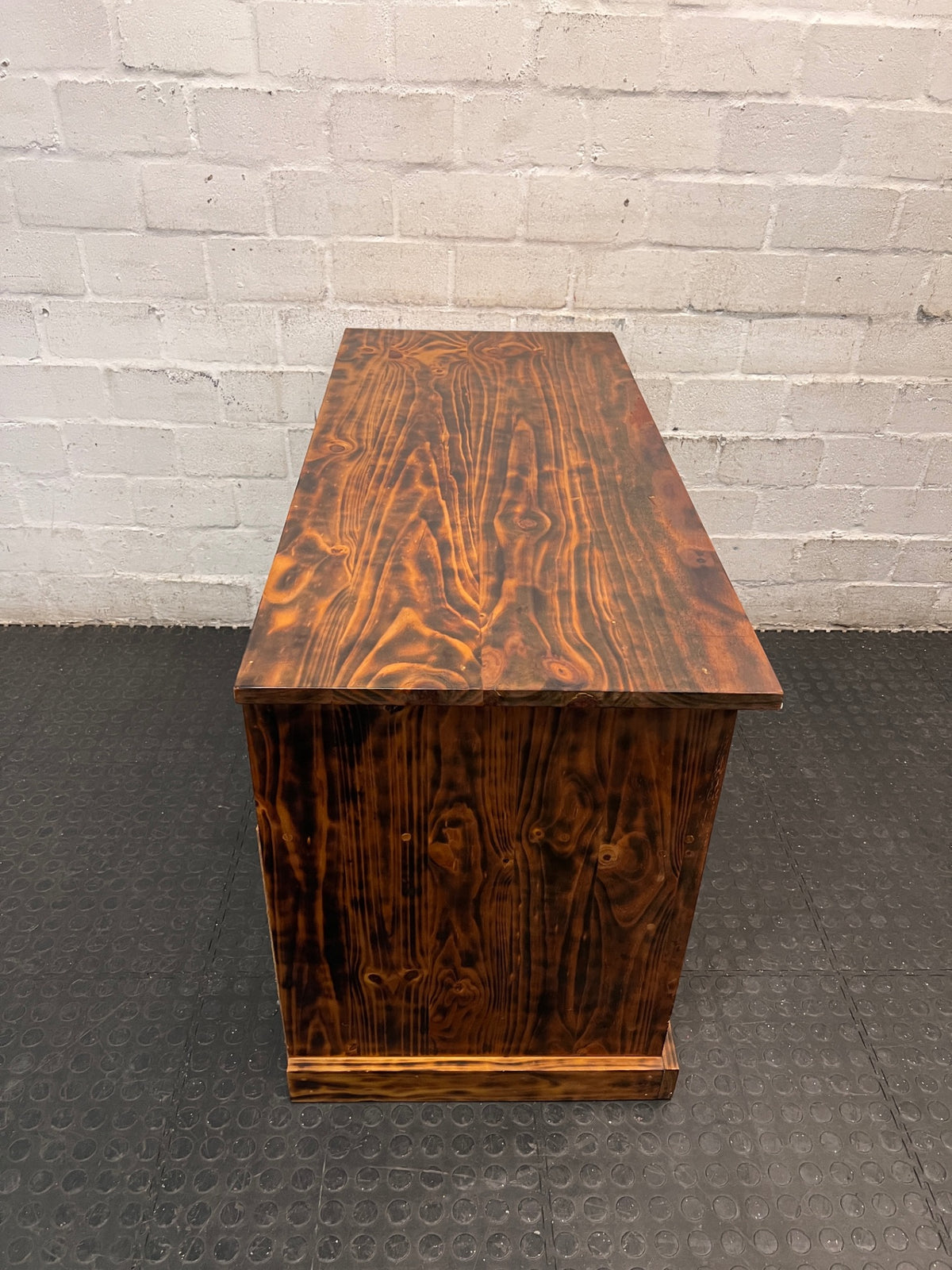 Rustic Wooden TV Unit with Storage Cupboard — Good Working Order – top view