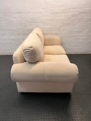Beige Slouch Style 2 Seater Coricraft Couch — Small Mark on One Cushion – back view