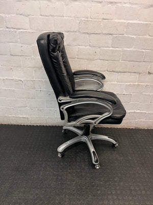 Black High-Back Executive Office Chair — Fair Condition with Visible Wear – back view