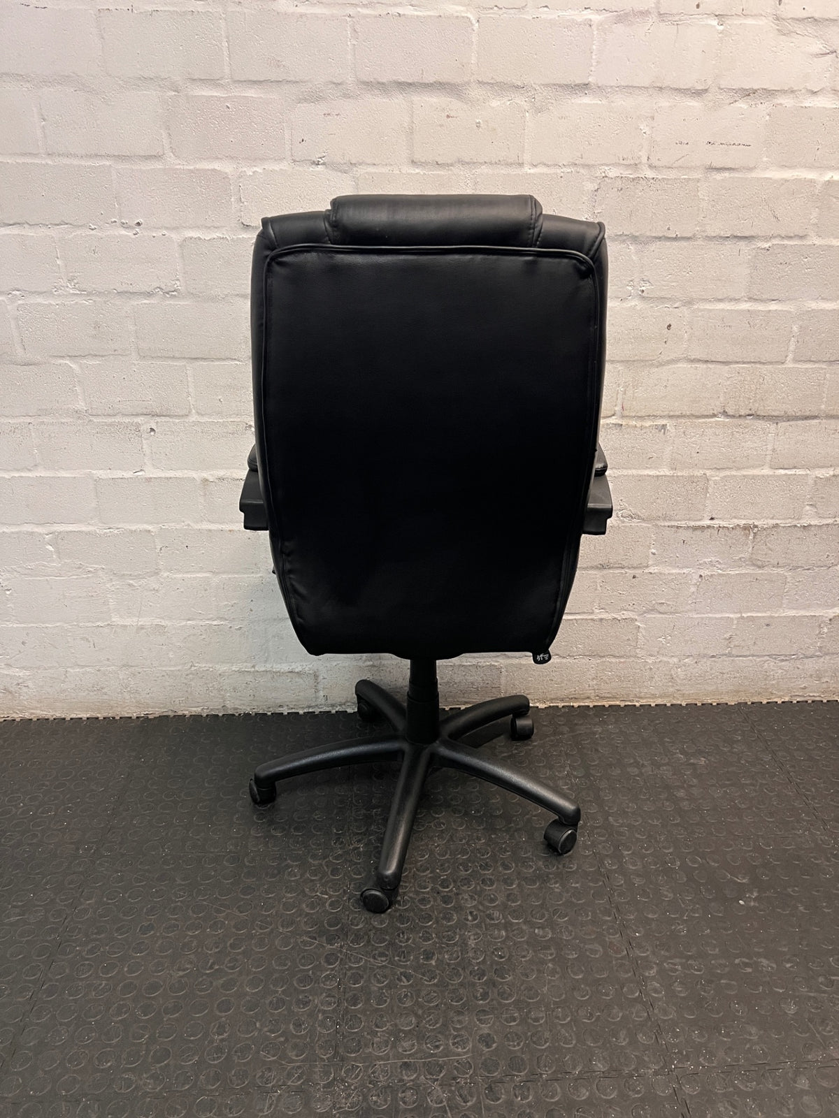 Black High-Back Faux Wood Executive Office Chair – back view