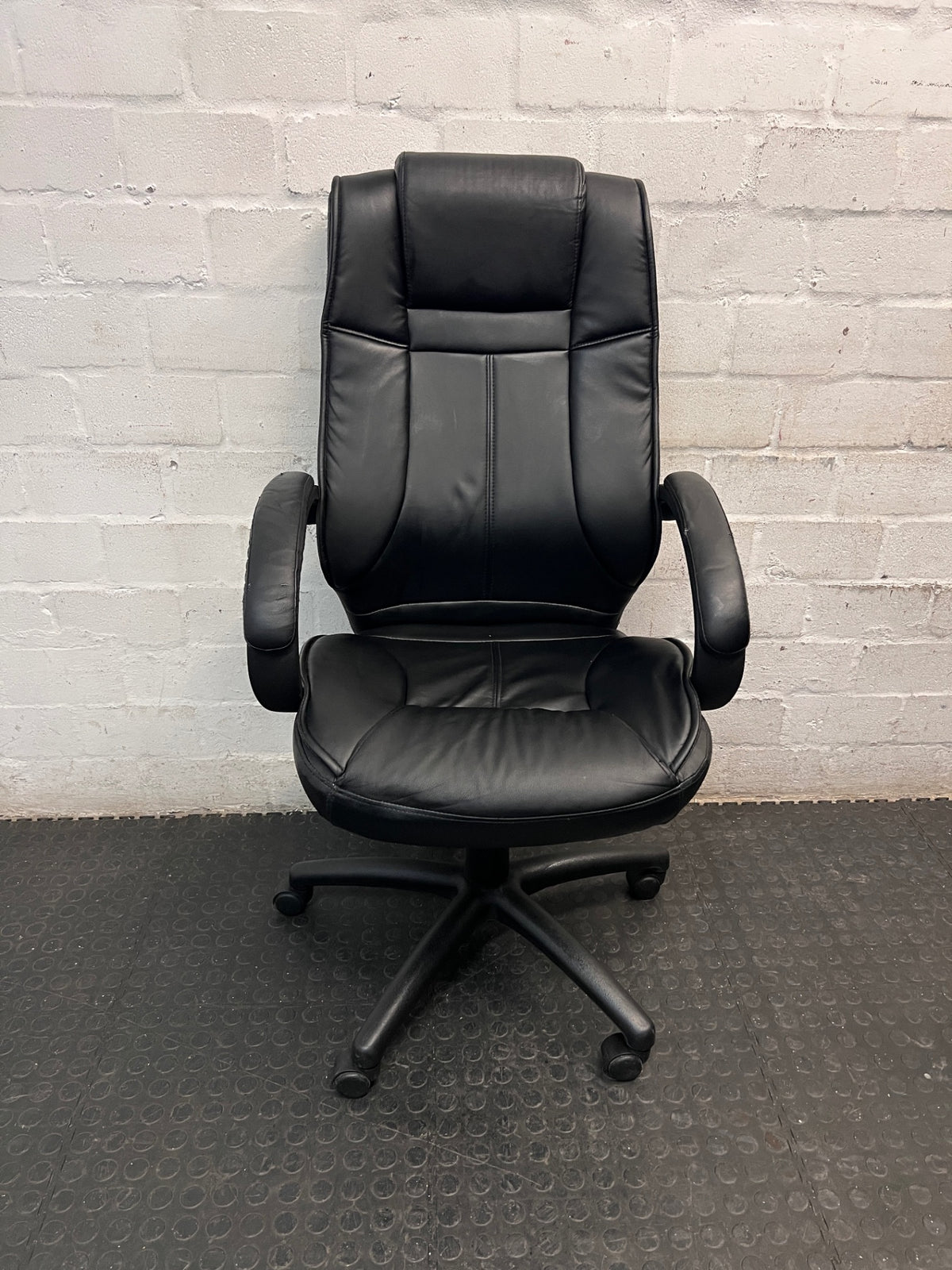 Black High-Back Faux Wood Executive Office Chair – main front view