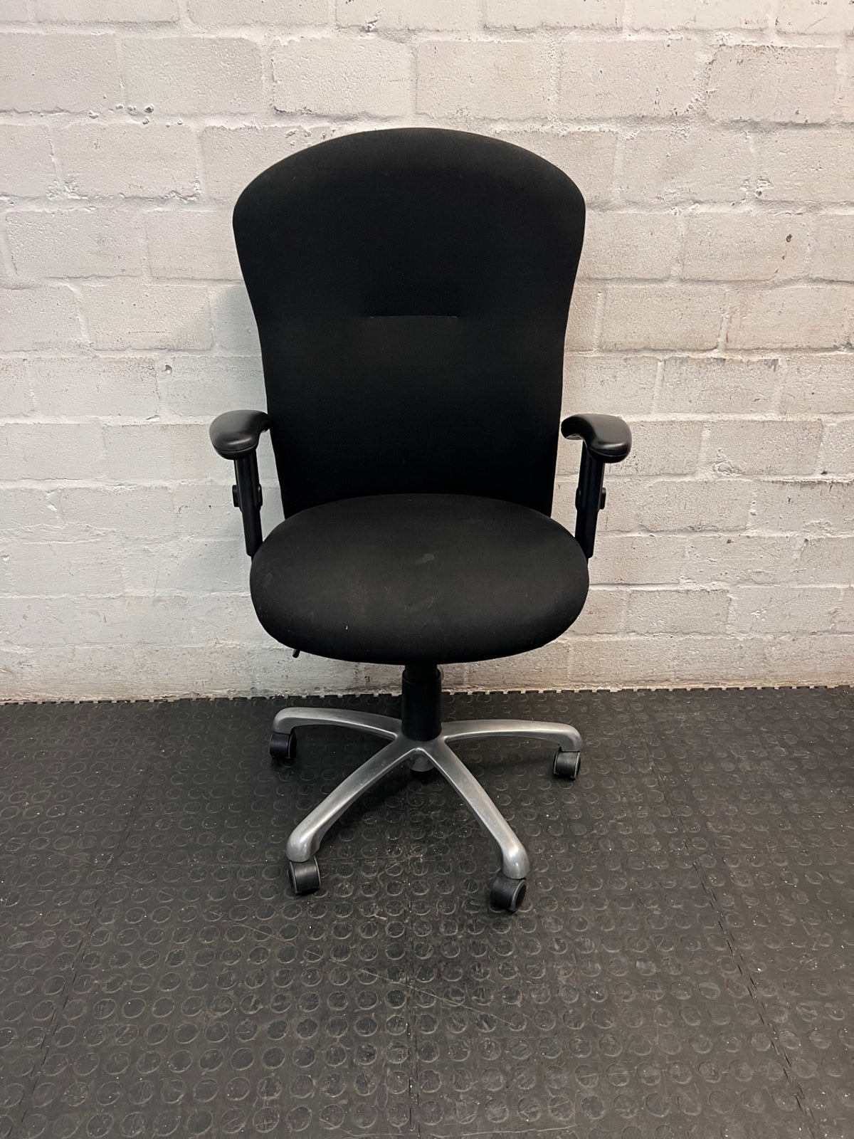 Black Fabric Executive High-Back Office Chair — Good Working Order – main front view