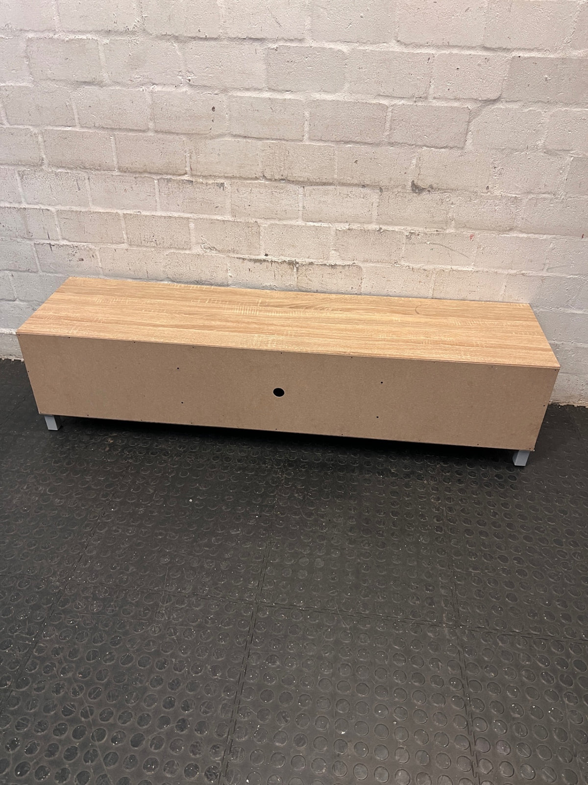 Ally Two Door Light Oak and Grey TV Unit — Surface Wear to Top Panel – back view