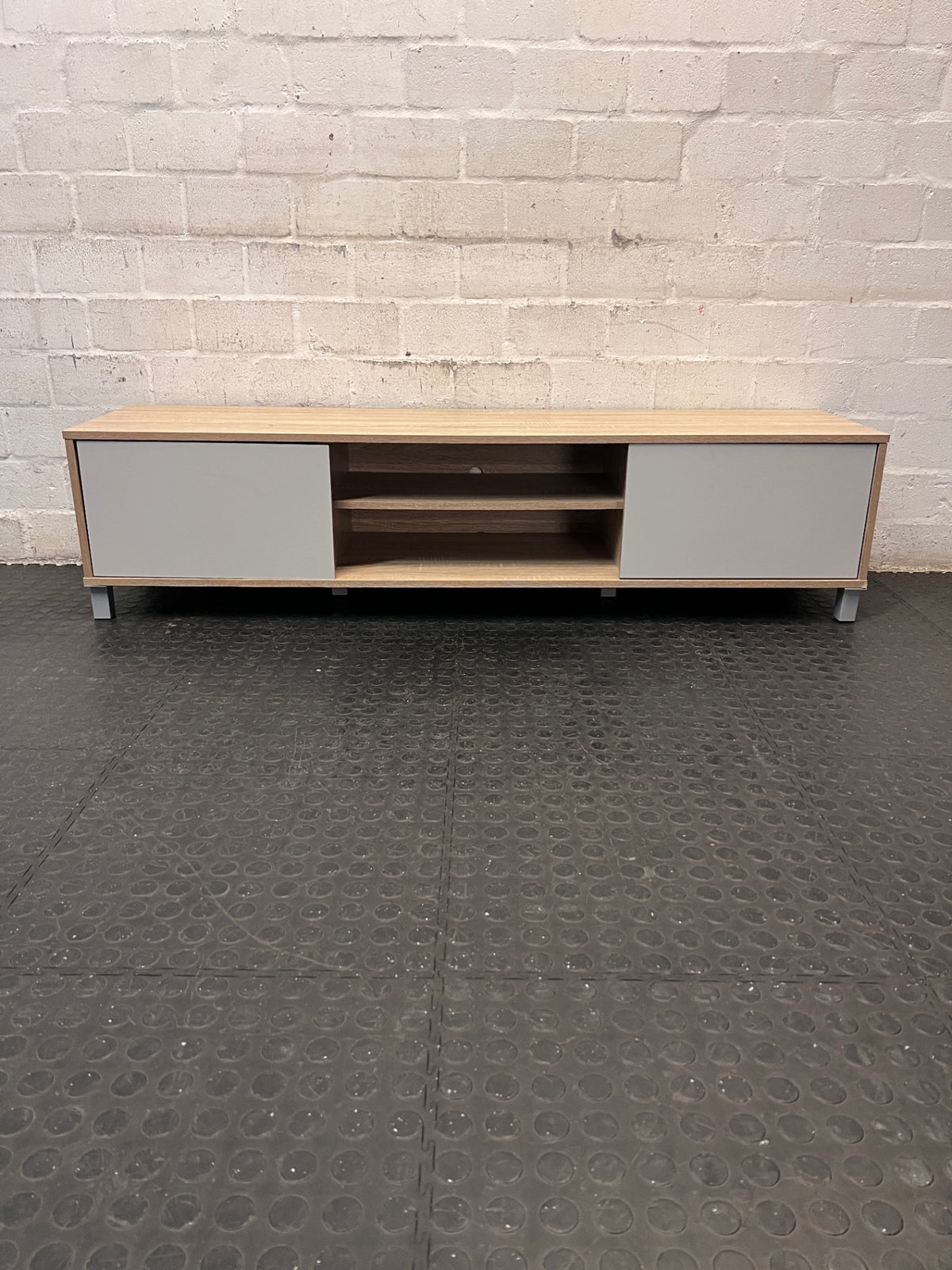 Ally Two Door Light Oak and Grey TV Unit — Surface Wear to Top Panel – main front view