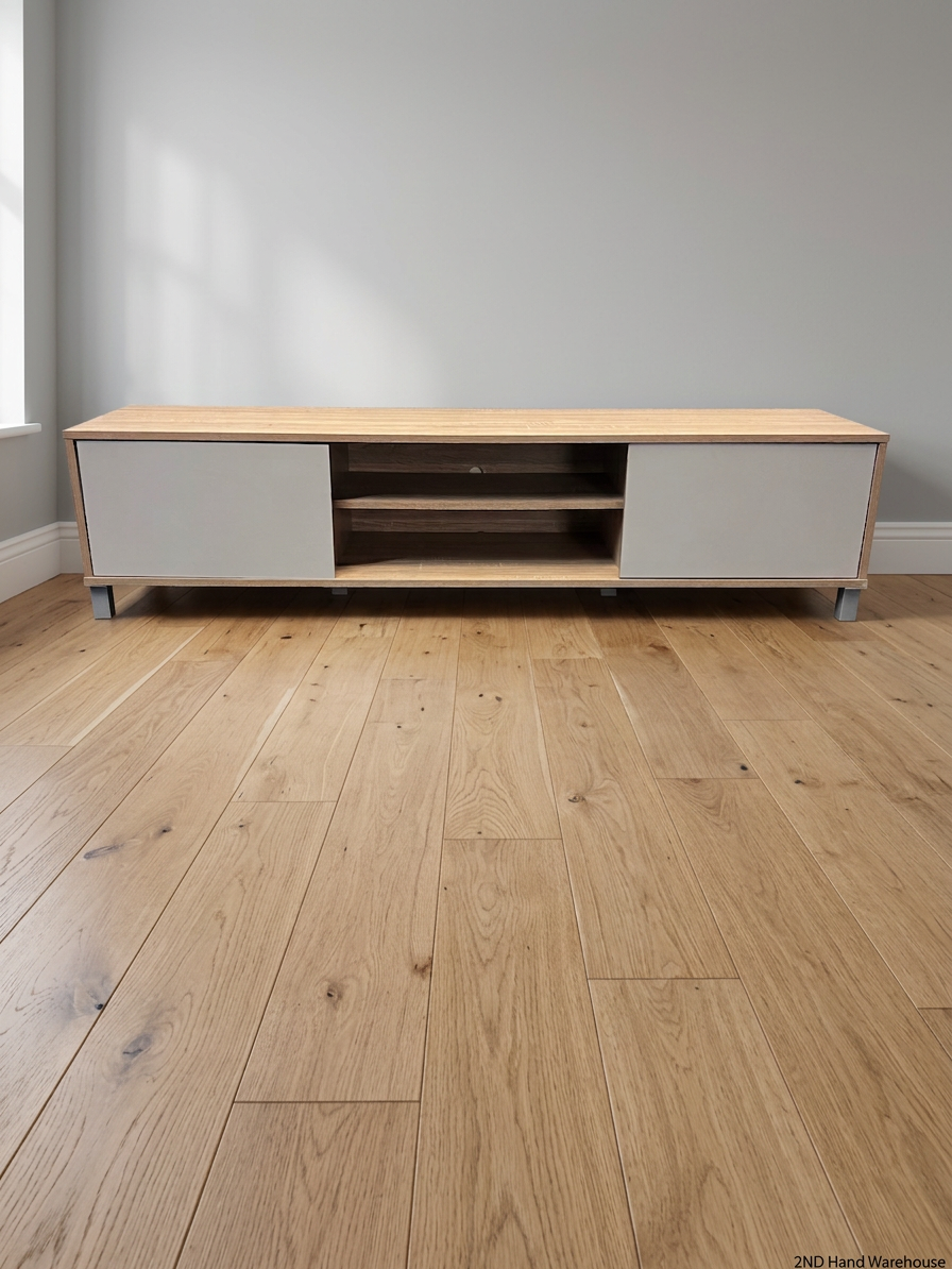 Ally Two Door Light Oak and Grey TV Unit — Surface Wear to Top Panel – styled product image
