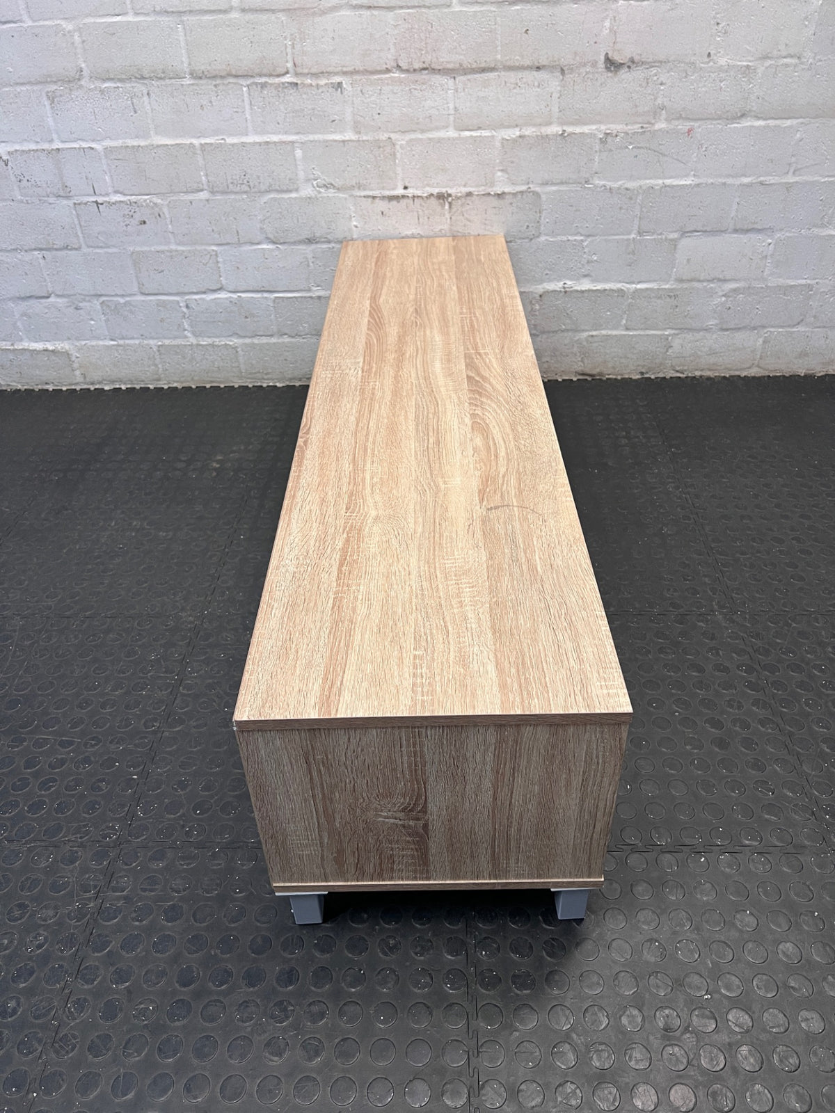 Ally Two Door Light Oak and Grey TV Unit — Surface Wear to Top Panel – top view