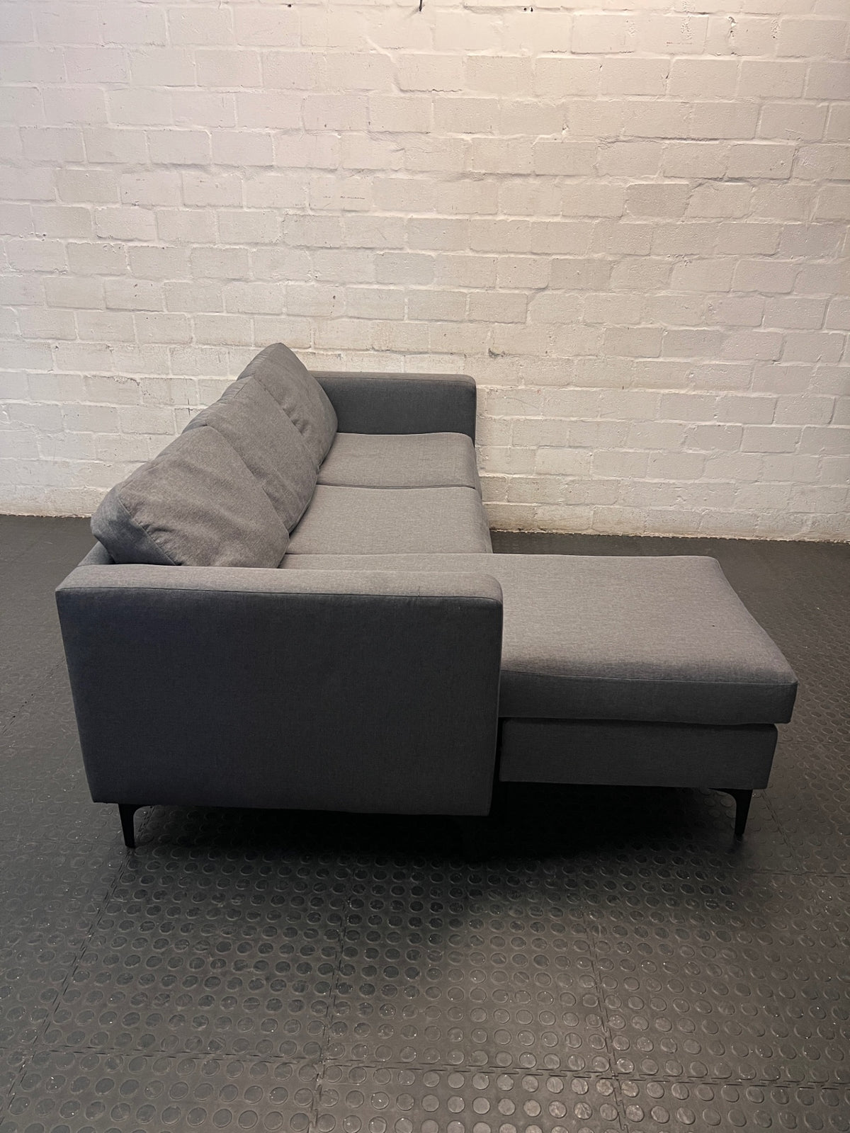 Santino Grey Fabric Fabric Corner Chaise Couch — Fabric Surface Has a Small Coal Burn – back view