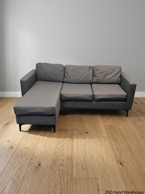 Santino Grey Fabric Fabric Corner Chaise Couch — Fabric Surface Has a Small Coal Burn – styled product image