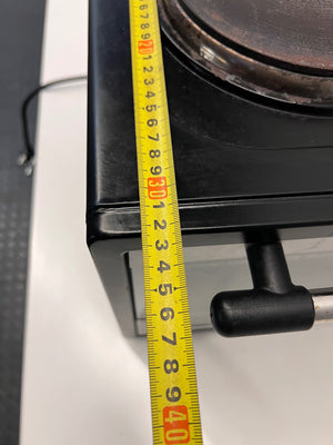 Black Fussion Two-Plate Countertop Stove and Oven — Working Order with Visible Rust – depth measurement