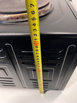 Black Fussion Two-Plate Countertop Stove and Oven — Working Order with Visible Rust – height measurement