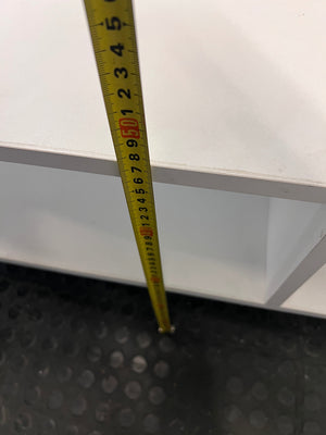 Low-Profile White TV Unit with Tapered Legs — Fair Condition With Visible Wear – height measurement