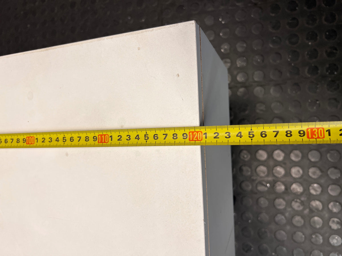 Low-Profile White TV Unit with Tapered Legs — Fair Condition With Visible Wear – width measurement