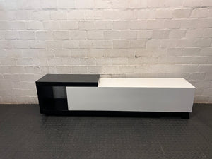 Modern Two-Tone Asymmetric TV Unit — Fair Used Condition – back view