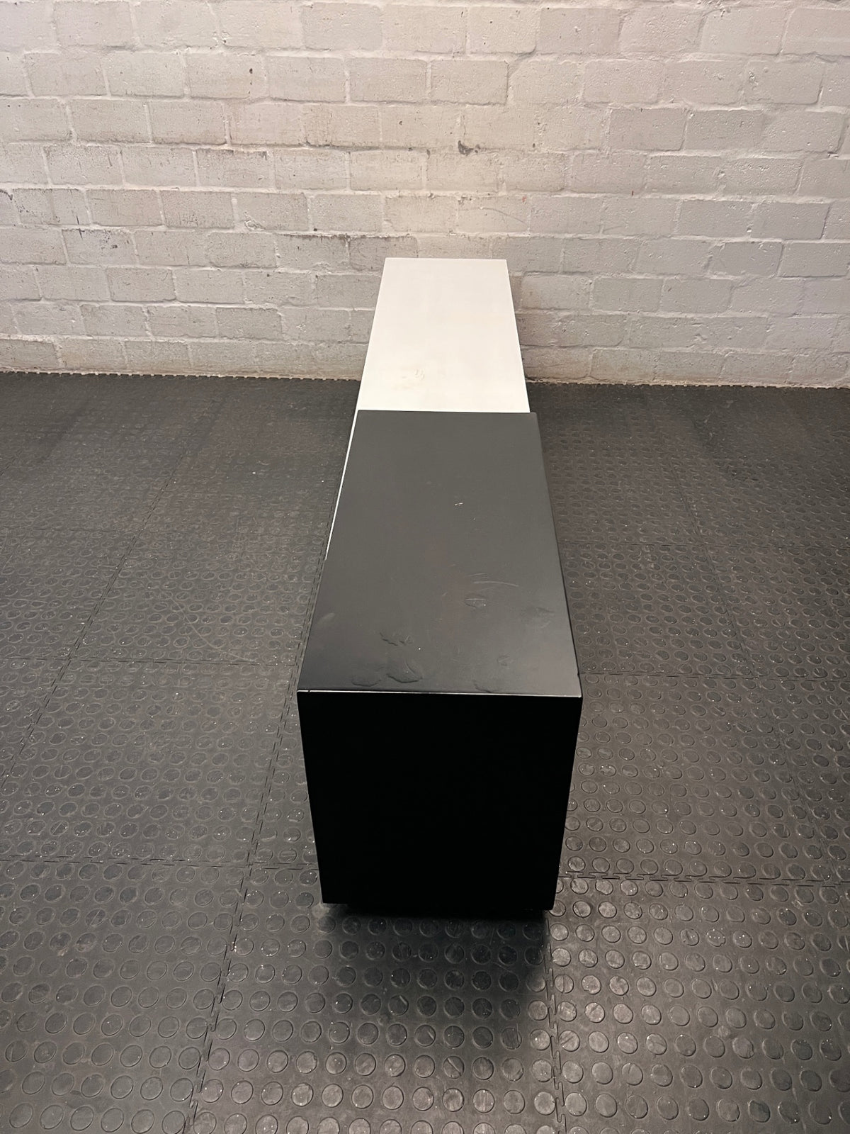 Modern Two-Tone Asymmetric TV Unit — Fair Used Condition – condition detail