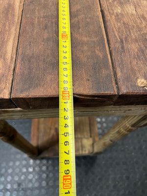 Large Rustic Wooden Console Table with Turned Legs — Fair Condition with Visible Wear – width measurement