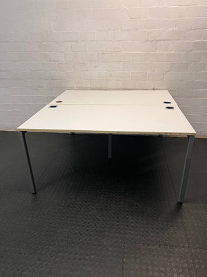 Large White Square Cluster Office Desk — Surface Scratches and Minor Damage – main front view