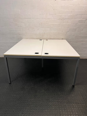 Large White Square Cluster Office Desk — Surface Scratches and Minor Damage – side view