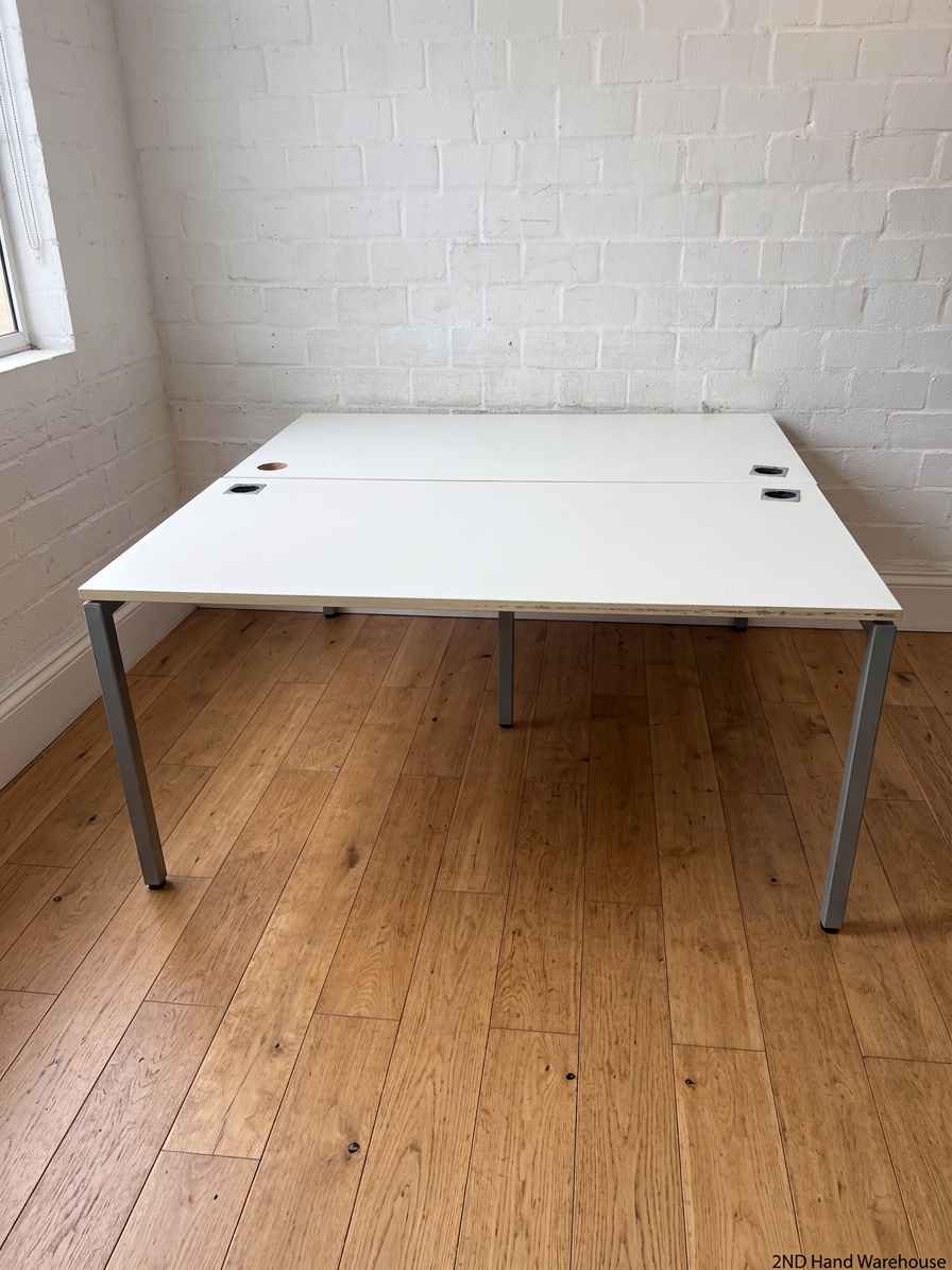 Large White Square Cluster Office Desk — Surface Scratches and Minor Damage – styled product image