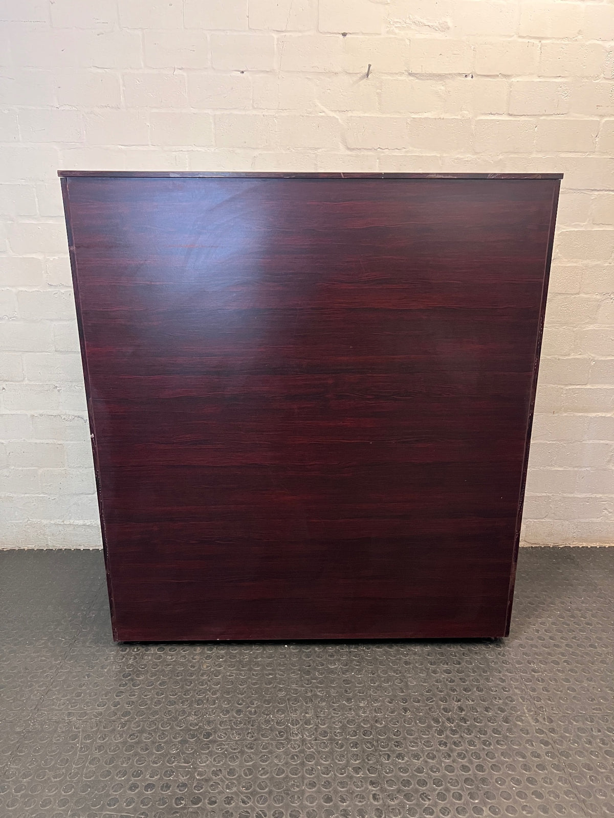 5-Drawer Mahogany Finish Wide Filing Cabinet — Good Working Order – back view