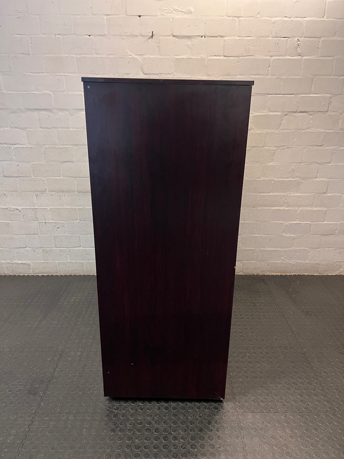 5-Drawer Mahogany Finish Wide Filing Cabinet — Good Working Order – condition detail