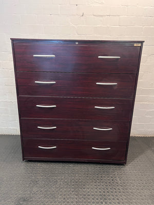 5-Drawer Mahogany Finish Wide Filing Cabinet — Good Working Order – main front view