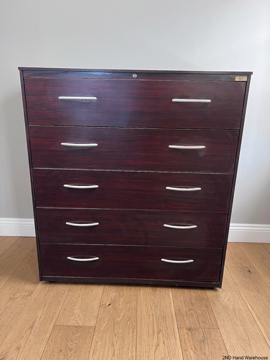 5-Drawer Mahogany Finish Wide Filing Cabinet — Good Working Order – styled product image