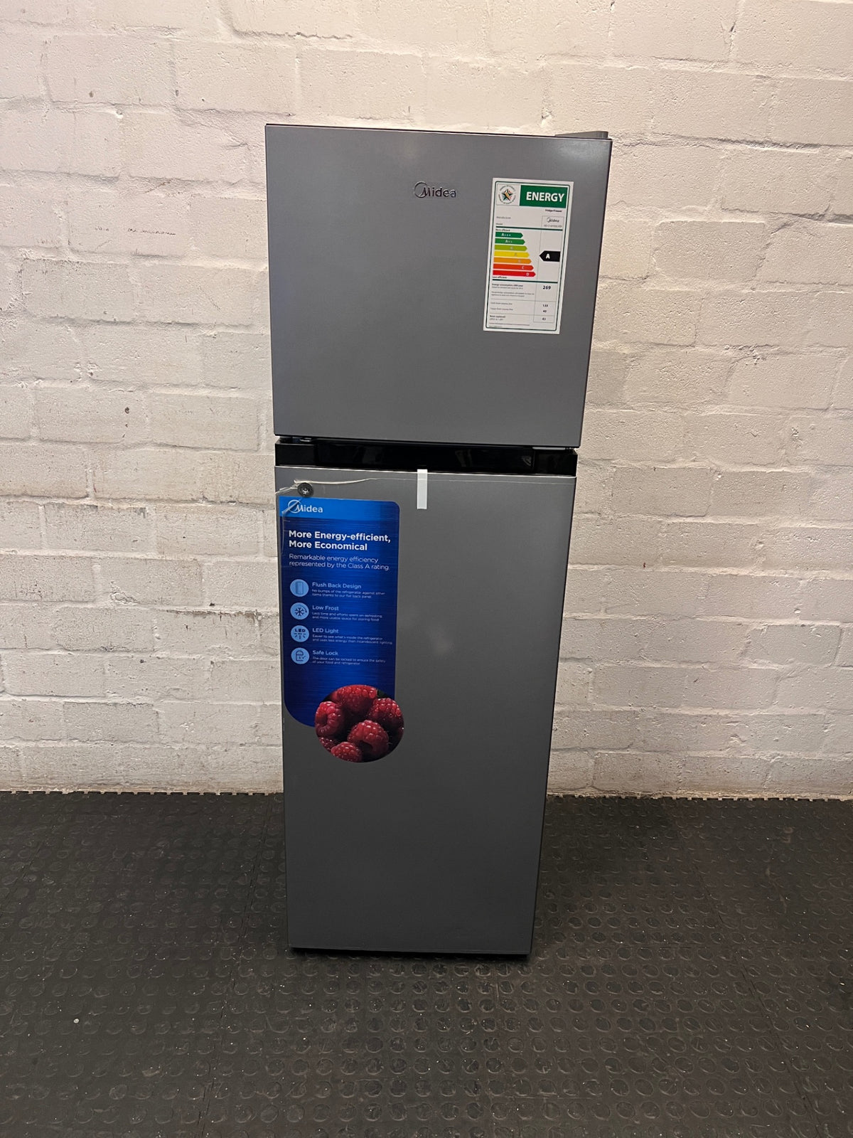 Silver Midea Fridge with Top Freezer — Good Working Order – main front view