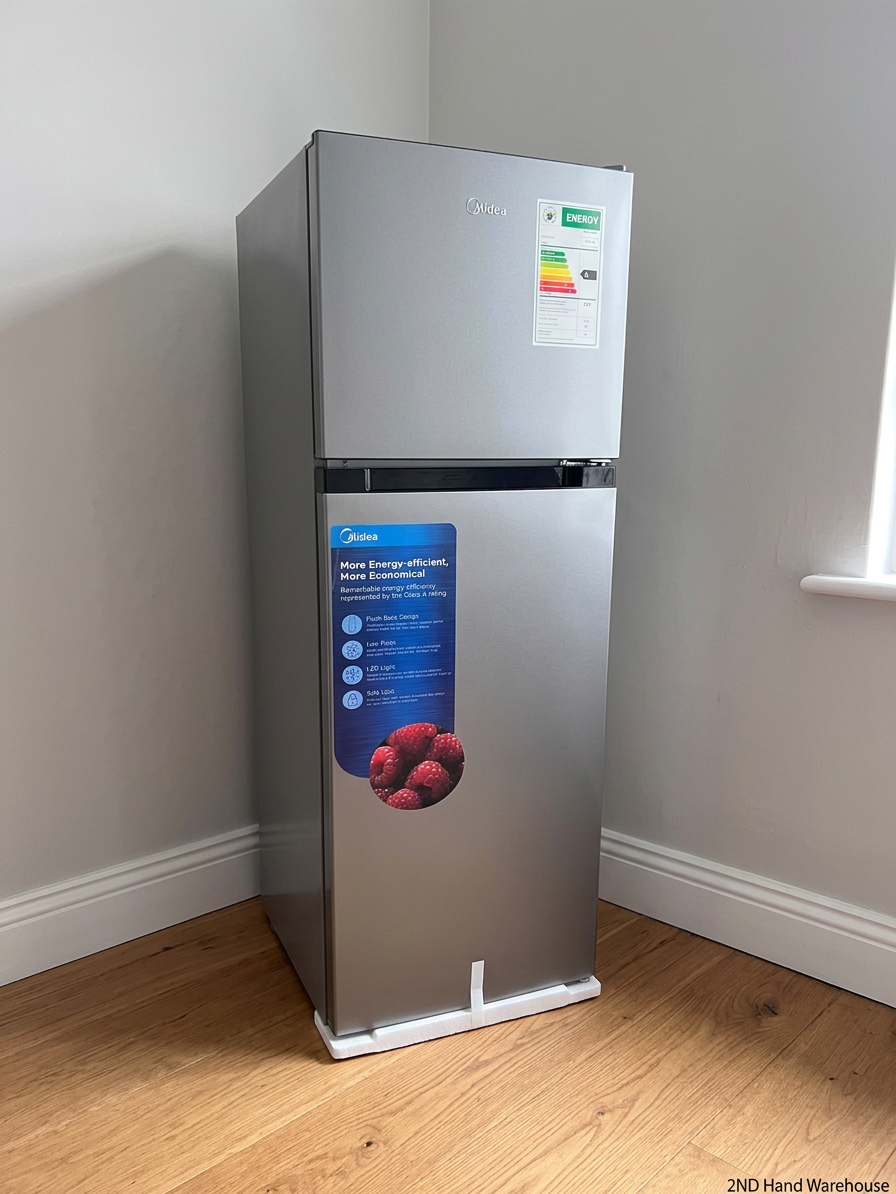 Silver Midea Fridge with Top Freezer — Good Working Order – styled product image