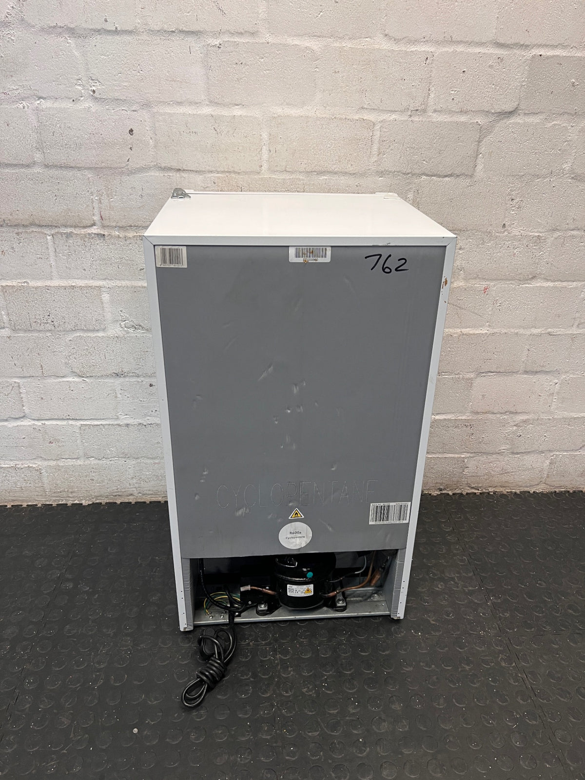 White Hisense Bar Fridge — Working Well with Missing Interior Shelf – back view