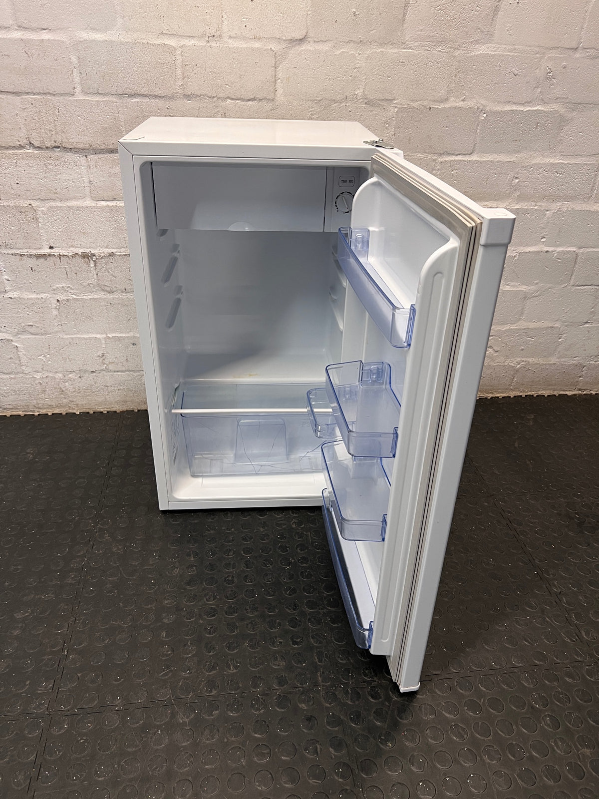 White Hisense Bar Fridge — Working Well with Missing Interior Shelf – side view