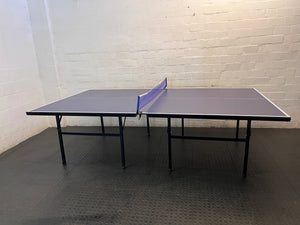 Full-Size Blue Table Tennis Table with Net — Missing One Foot – main front view