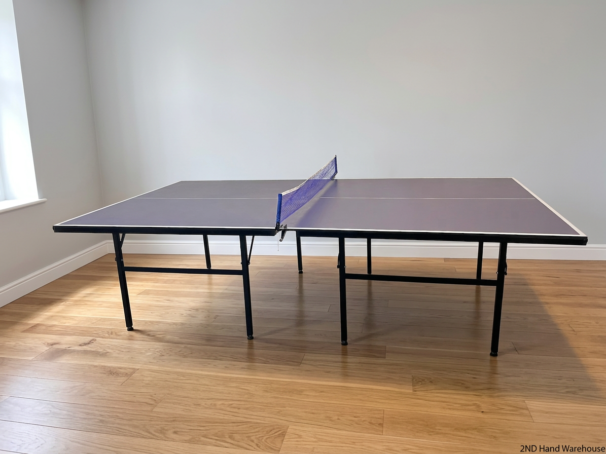 Full-Size Blue Table Tennis Table with Net — Missing One Foot – styled product image