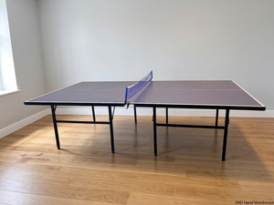 Full-Size Blue Table Tennis Table with Net — Missing One Foot – styled product image