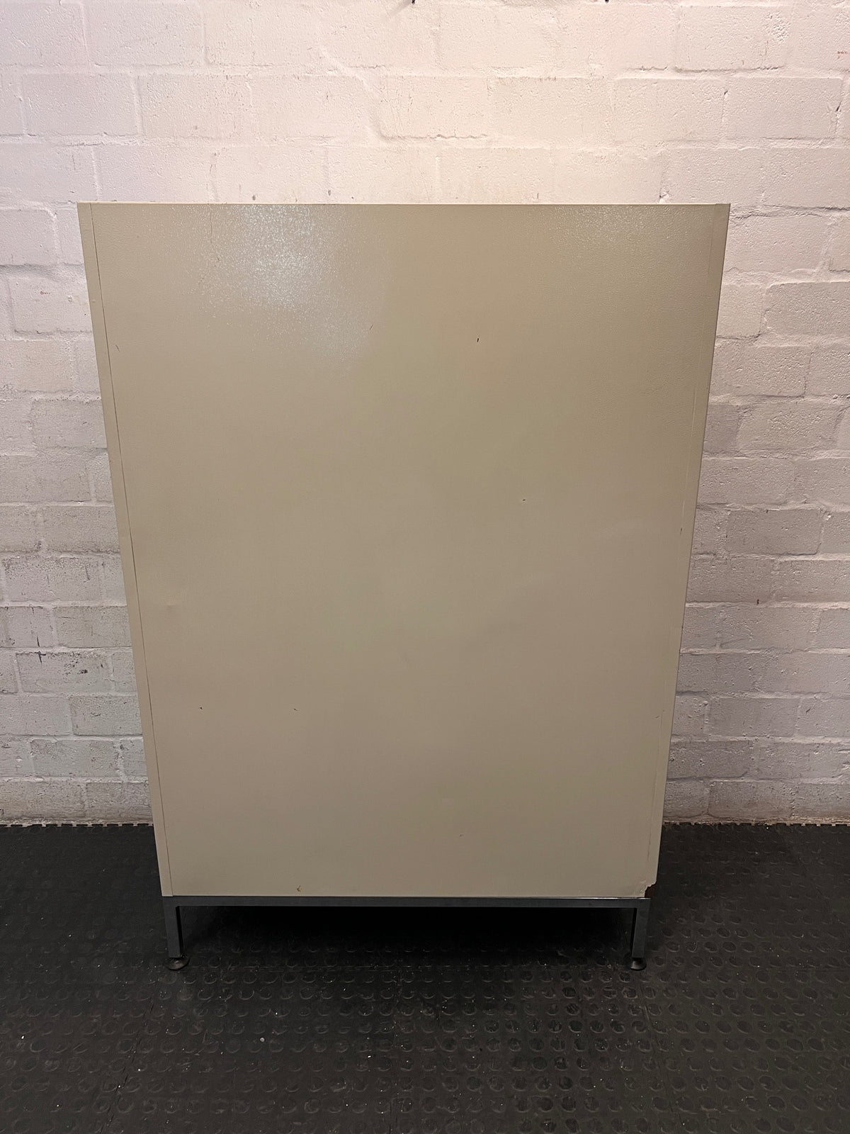 Cream Two-Door Steel Office Cabinet — Good Condition – back view