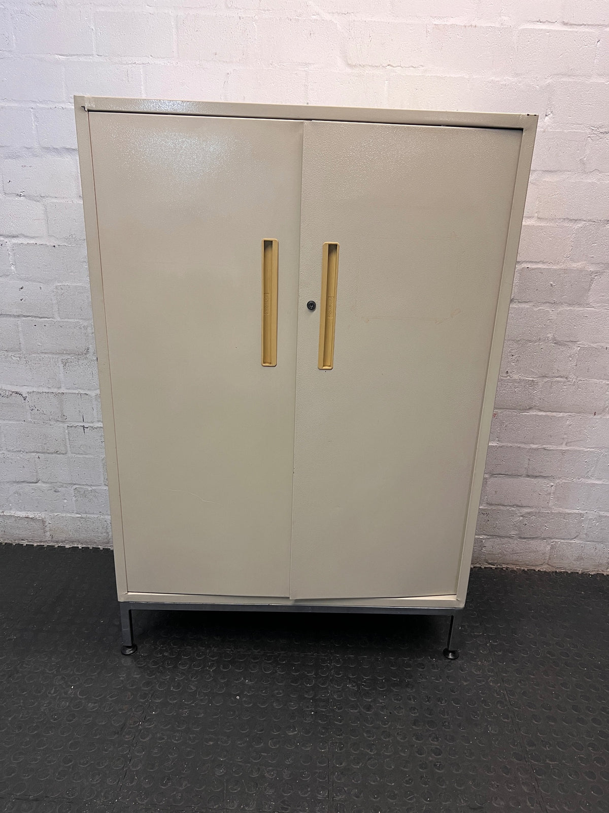 Cream Two-Door Steel Office Cabinet — Good Condition – main front view