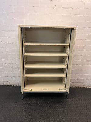 Cream Two-Door Steel Office Cabinet — Good Condition – side view