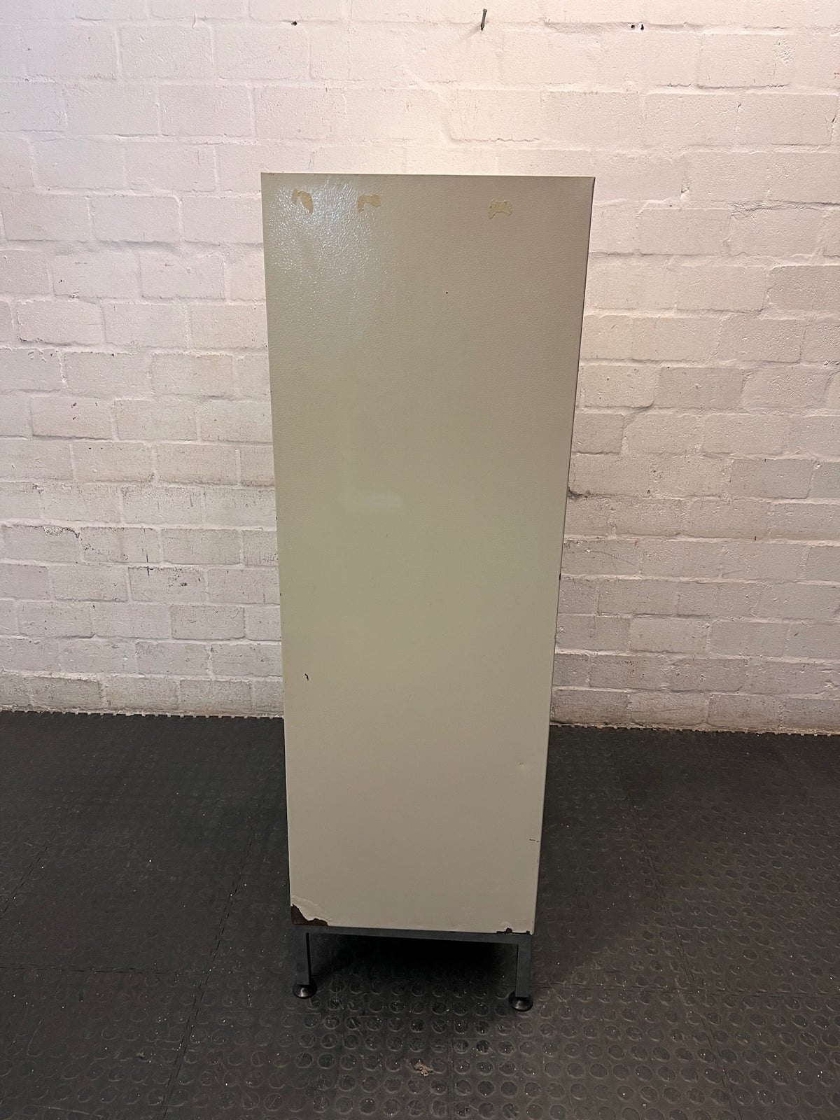 Cream Two-Door Steel Office Cabinet — Good Condition – top view