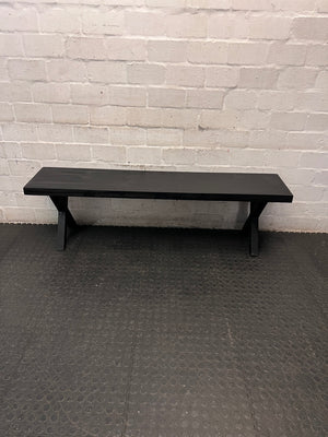 Modern Dark Wood X-Frame Trestle Bench – condition detail
