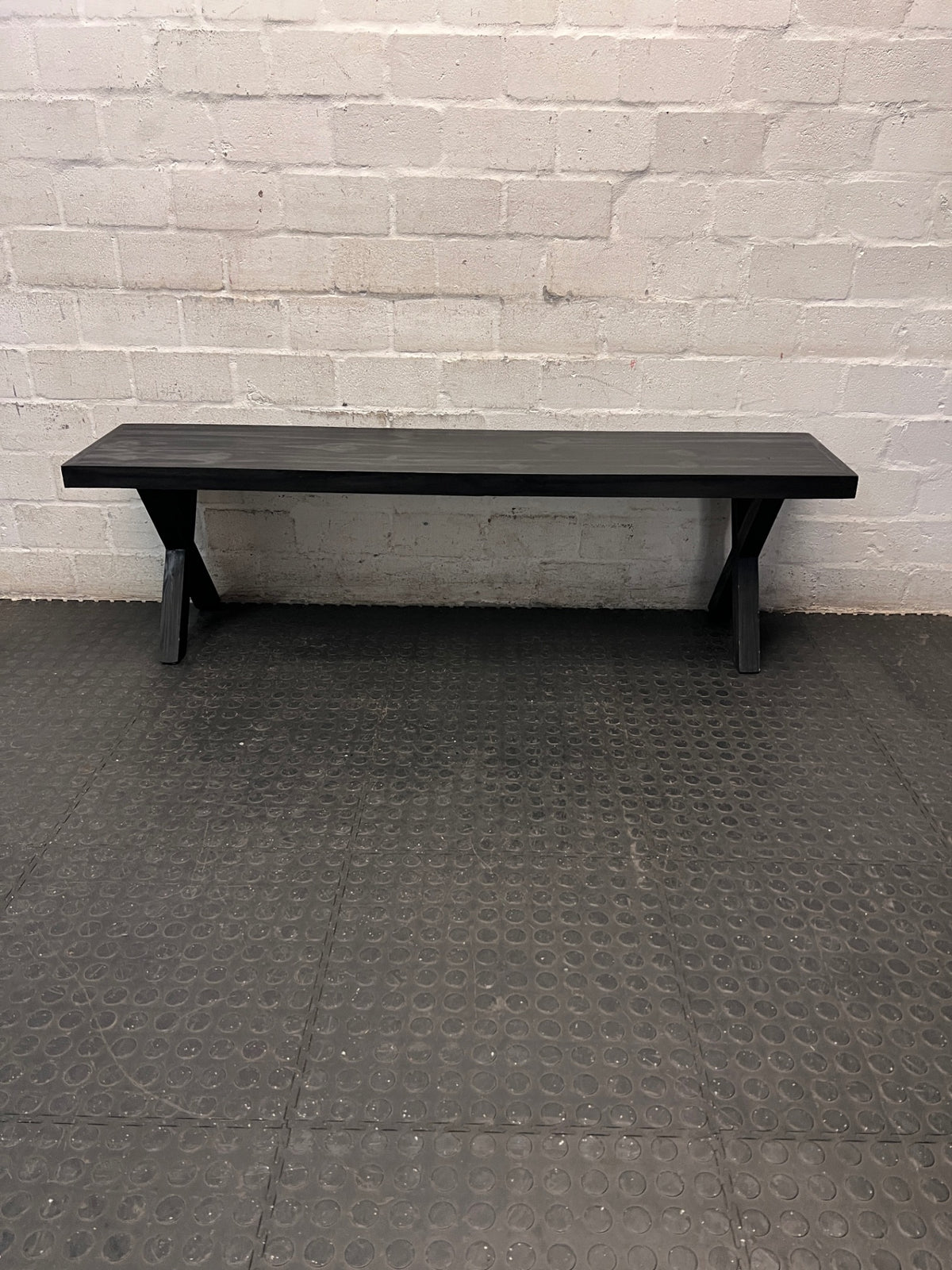 Modern Dark Wood X-Frame Trestle Bench – main front view