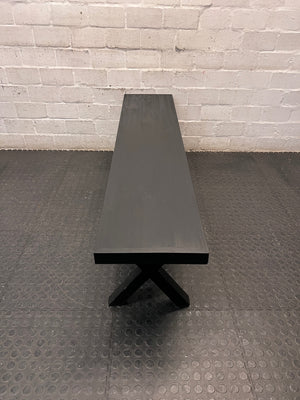 Modern Dark Wood X-Frame Trestle Bench – side view