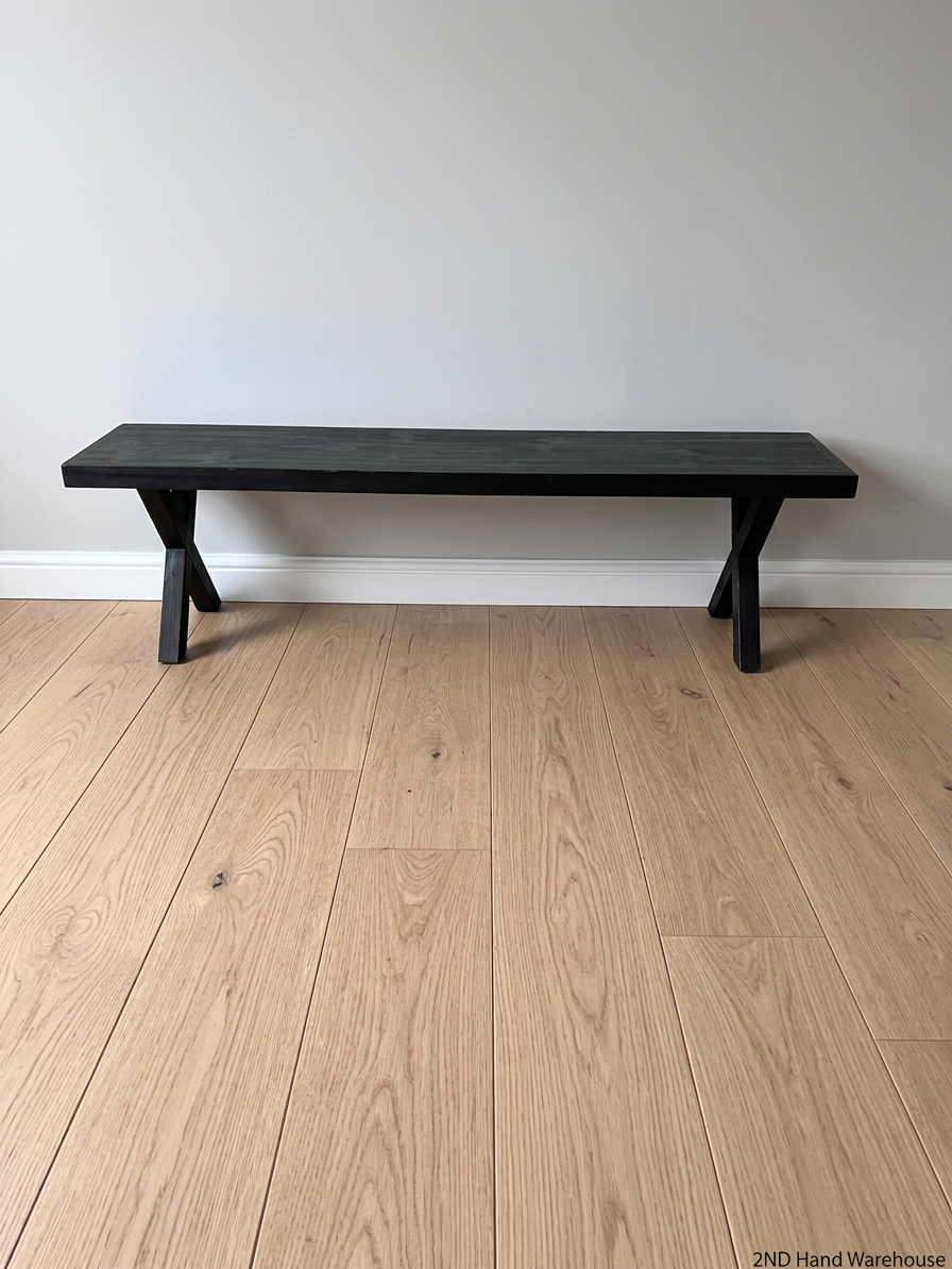 Modern Dark Wood X-Frame Trestle Bench – styled product image