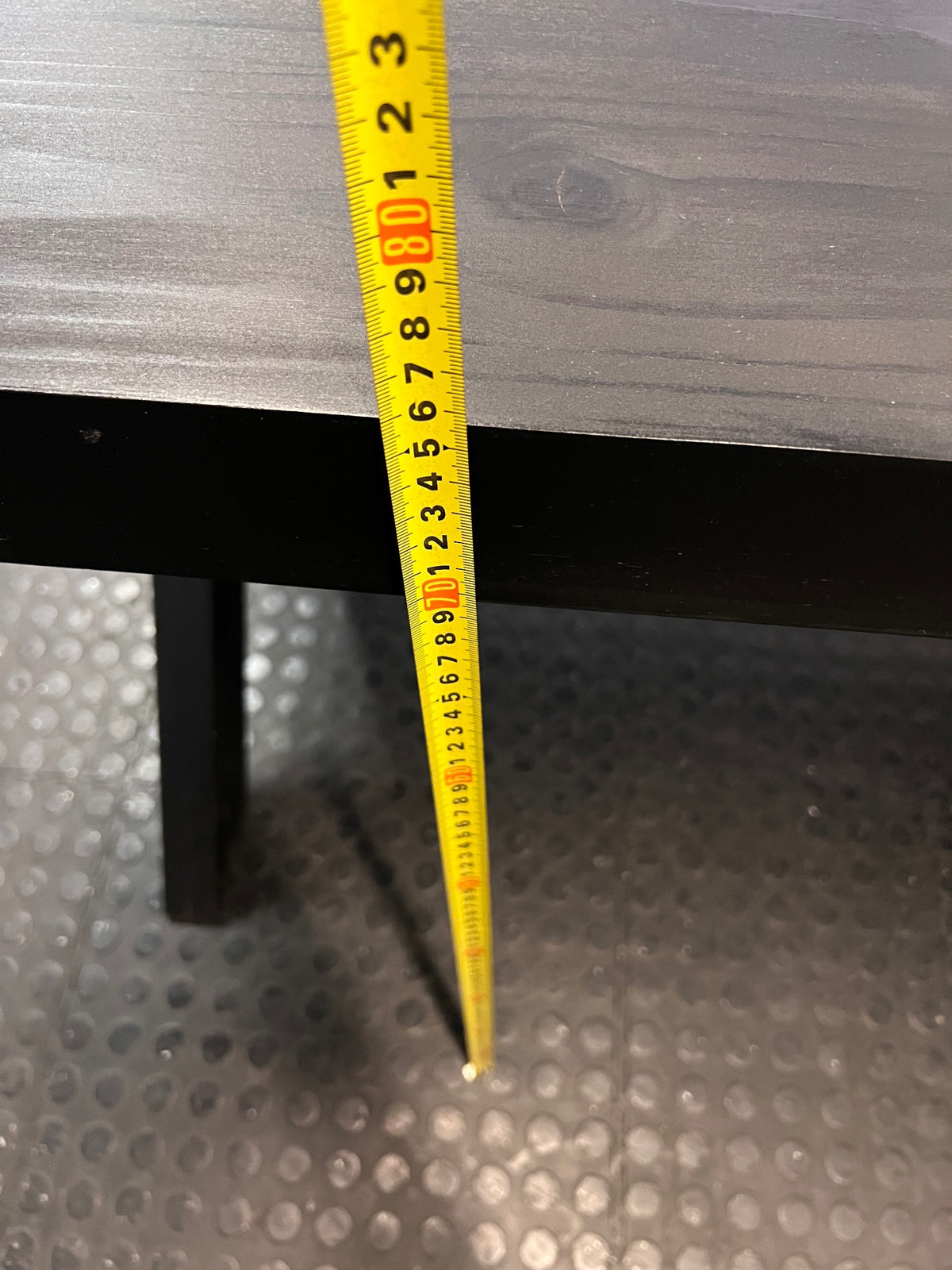 Dark Trestle-Style Wooden Dining Table — Crack on Top and Surface Scratches – height measurement
