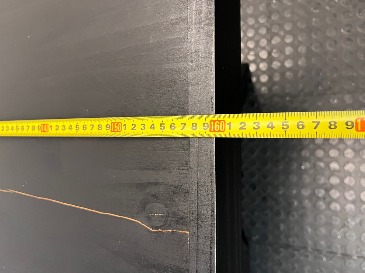 Dark Trestle-Style Wooden Dining Table — Crack on Top and Surface Scratches – width measurement