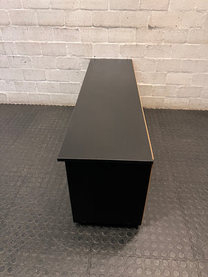 Black Low-Profile TV Unit with Cupboard and Shelving — Minor Surface Scratches – condition detail
