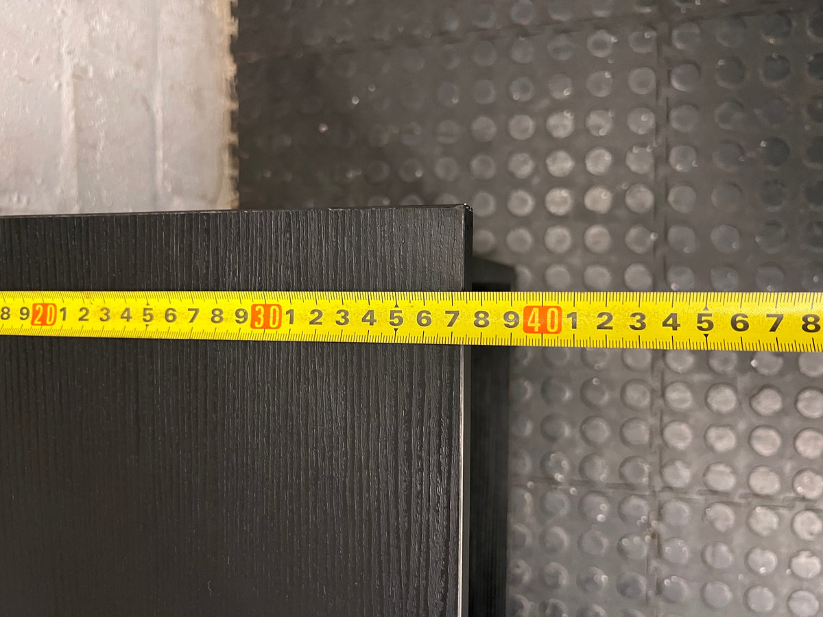 Black Low-Profile TV Unit with Cupboard and Shelving — Minor Surface Scratches – depth measurement
