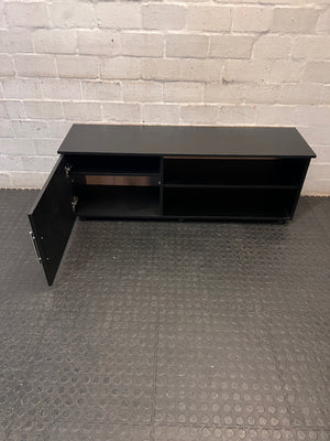 Black Low-Profile TV Unit with Cupboard and Shelving — Minor Surface Scratches – side view