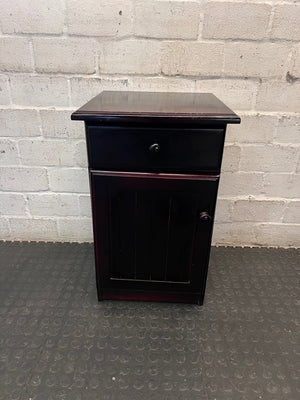 Dark Wood Bedside Table with Slatted Cupboard — Well-Maintained Condition – main front view