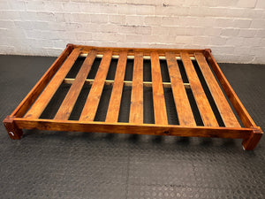 Rustic Low-Profile Wooden Double Bed Frame – side view