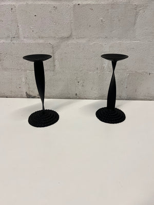 Twisted Stem Black Metal Candle Holder – condition detail