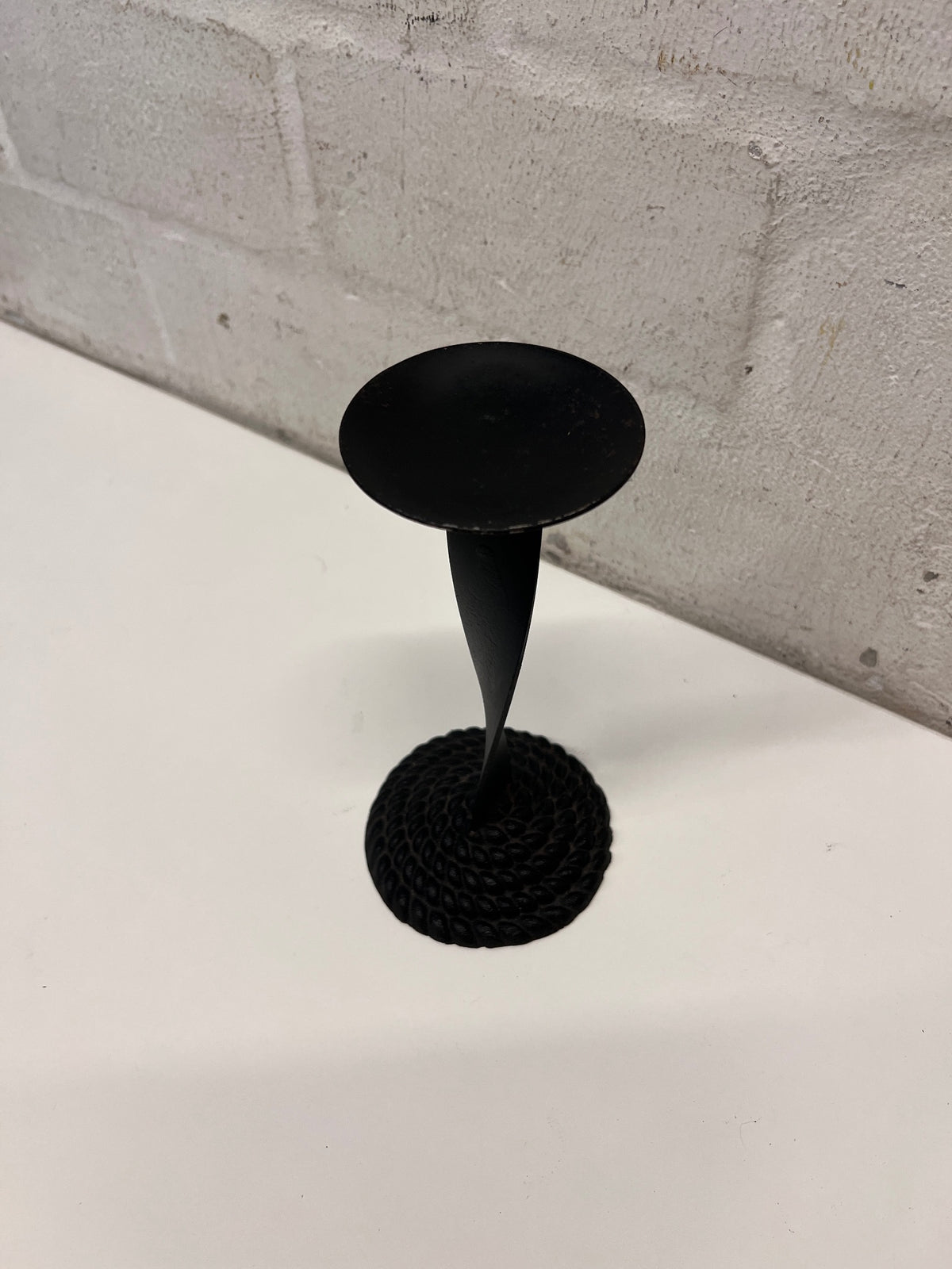 Twisted Stem Black Metal Candle Holder – side view